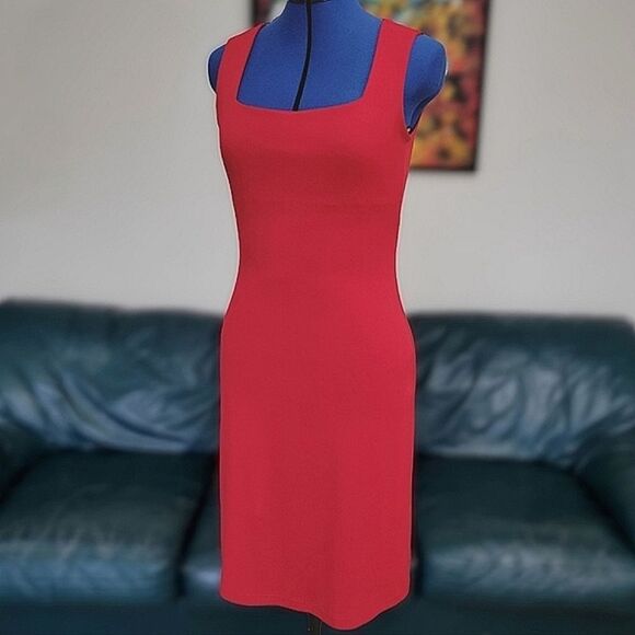Vtg Le Château red square neck slinky ribbed bodycon midi dress - Picture 1 of 16